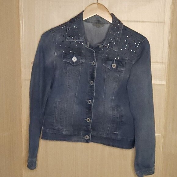 Roz & Ali Womens Studded Denim Jacket Small - Picture 1 of 8